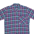 Mens Blue & Purple Check Cotton Shirt M Short Sleeve Button Pocket Casual