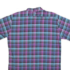 Mens Blue & Purple Check Cotton Shirt M Short Sleeve Button Pocket Casual