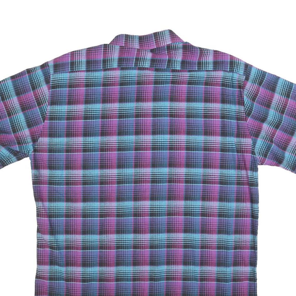 Mens Blue & Purple Check Cotton Shirt M Short Sleeve Button Pocket Casual