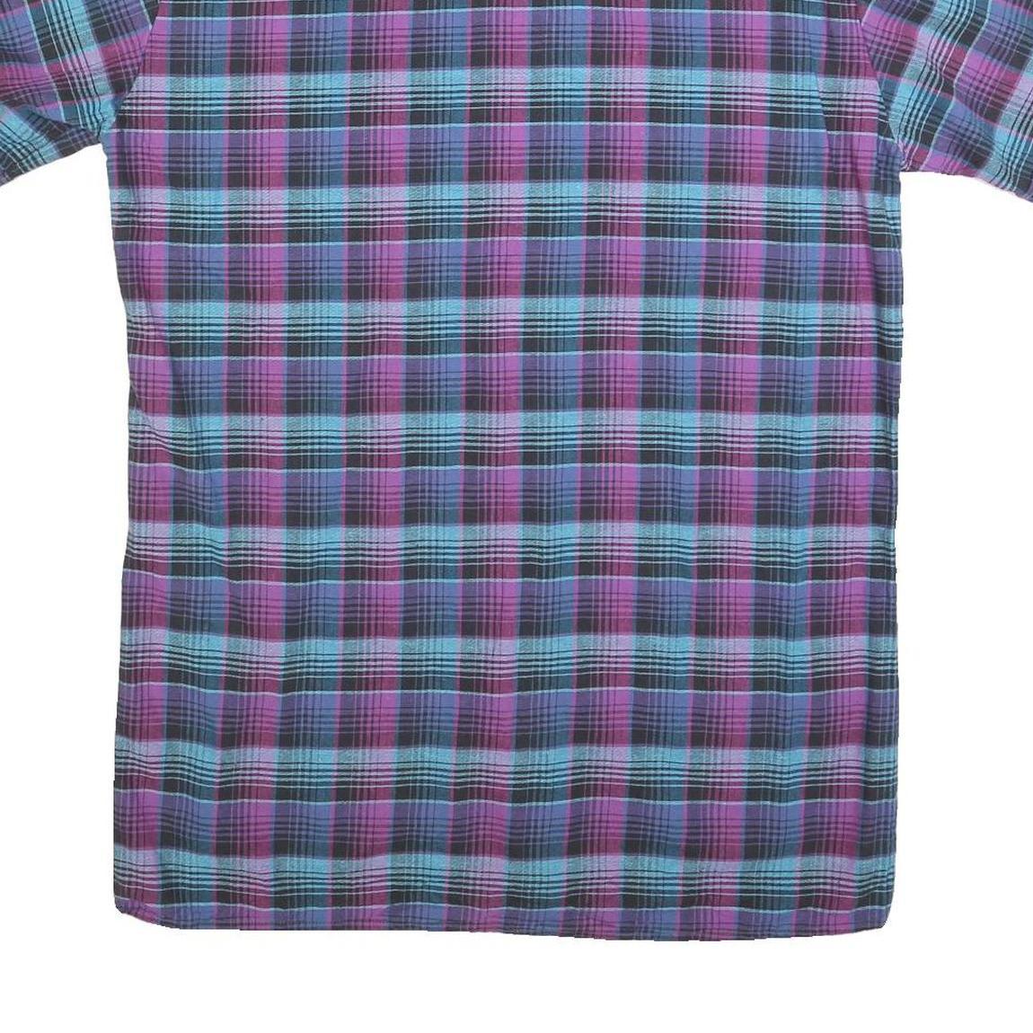 Mens Blue & Purple Check Cotton Shirt M Short Sleeve Button Pocket Casual