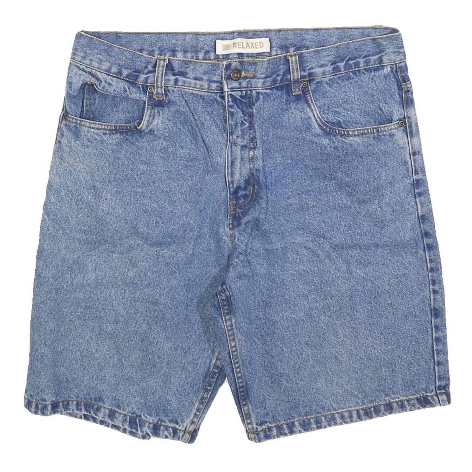 FADED GLORY Mens Blue Denim Relaxed Fit Shorts L W36 Cotton Blend Casual Summer