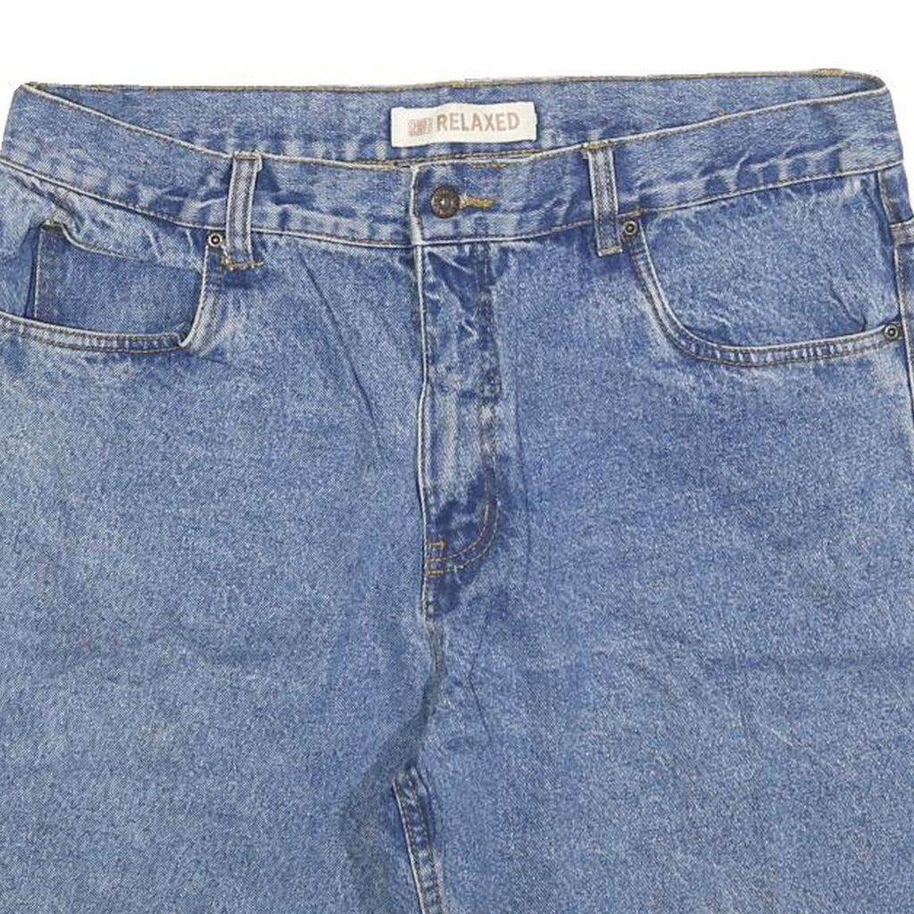 FADED GLORY Mens Blue Denim Relaxed Fit Shorts L W36 Cotton Blend Casual Summer