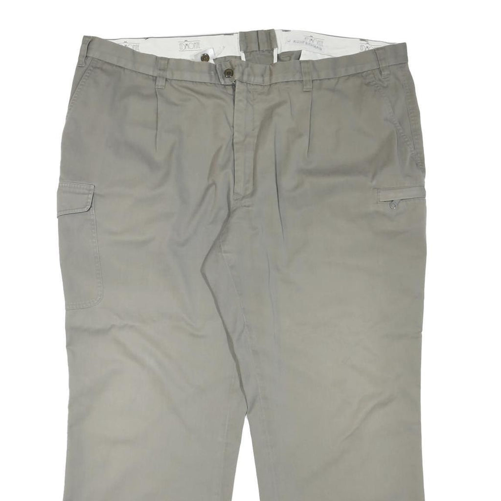 EDMONTE Mens Cotton Blend Beige Regular Fit Straight Leg Trousers W44 L30 Zip