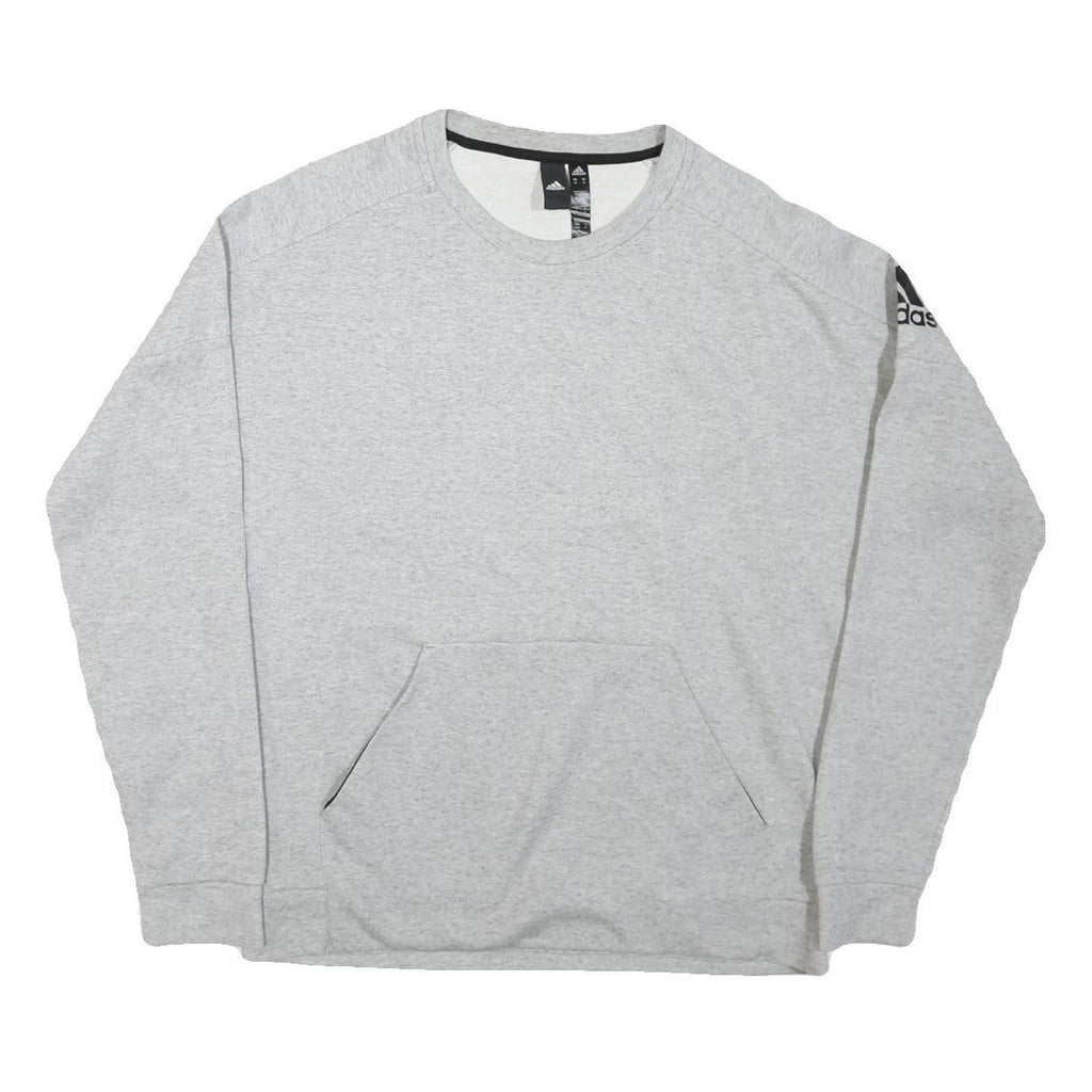 ADIDAS Mens Grey Cotton Blend Crew Neck Sweatshirt M Logo Sleeve Pocket Casual