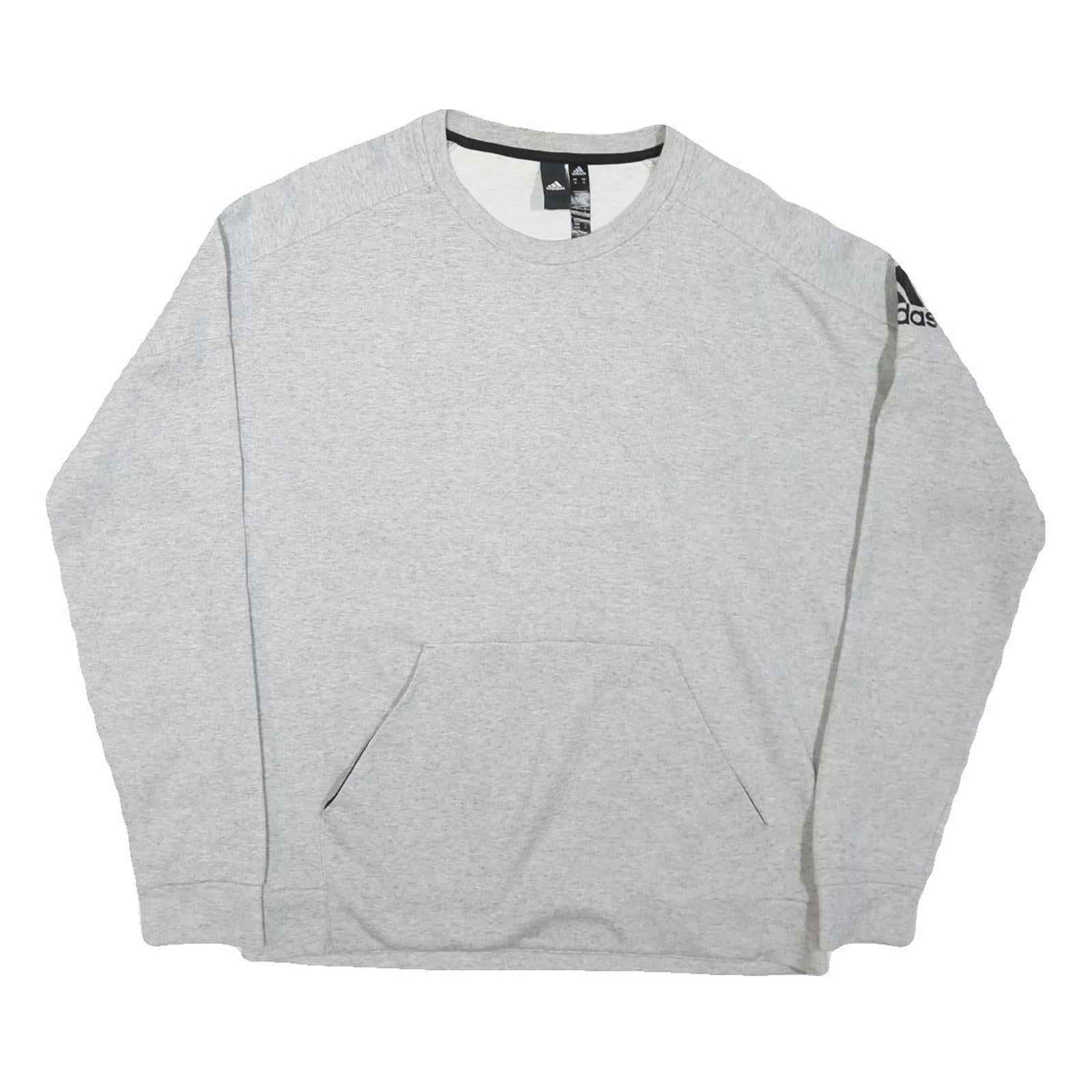 ADIDAS Mens Grey Cotton Blend Crew Neck Sweatshirt M Logo Sleeve Pocket Casual