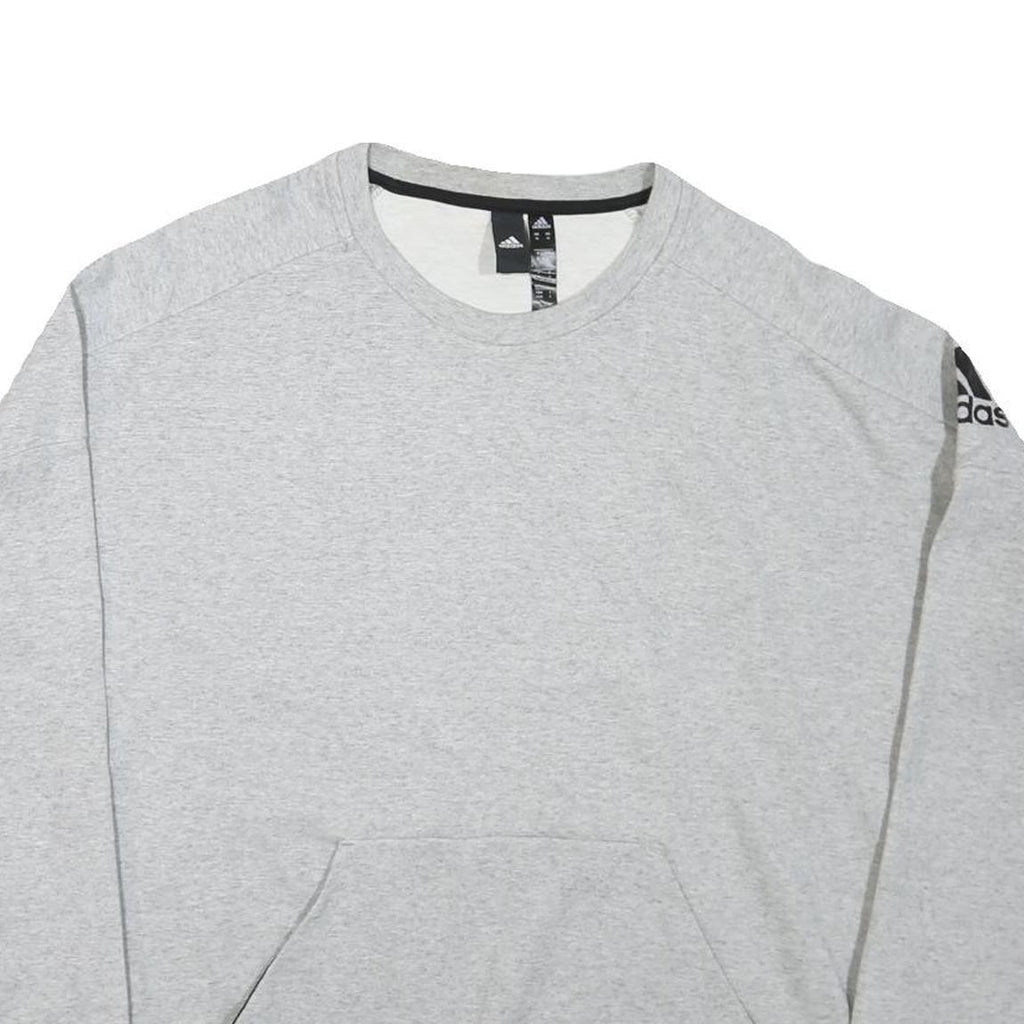 ADIDAS Mens Grey Cotton Blend Crew Neck Sweatshirt M Logo Sleeve Pocket Casual