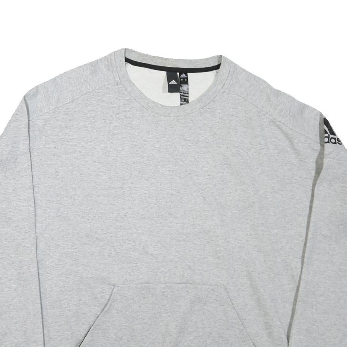ADIDAS Mens Grey Cotton Blend Crew Neck Sweatshirt M Logo Sleeve Pocket Casual