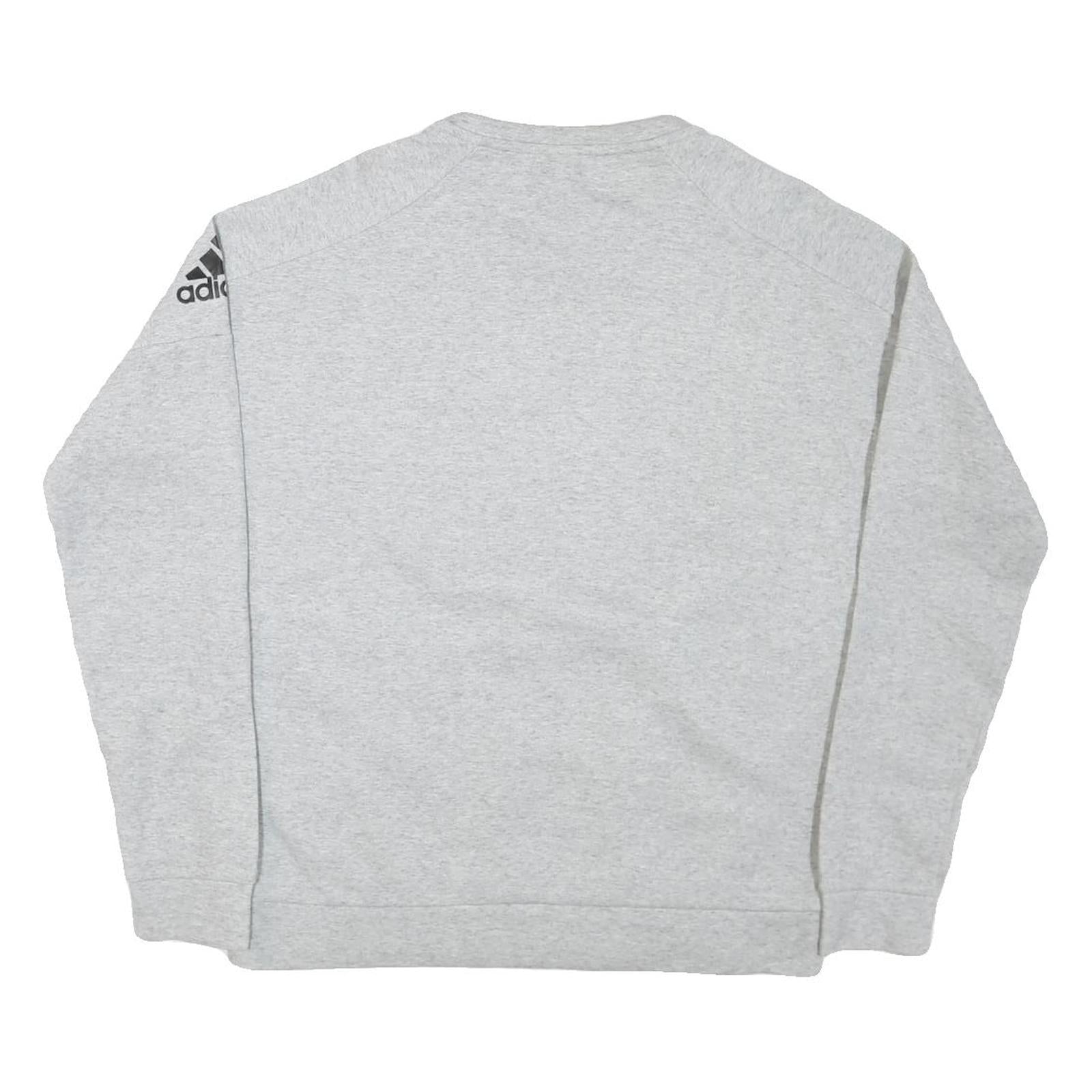 ADIDAS Mens Grey Cotton Blend Crew Neck Sweatshirt M Logo Sleeve Pocket Casual