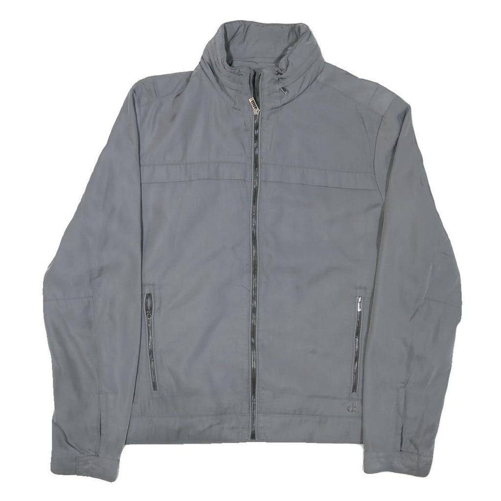 CALVIN KLEIN Mens Grey Nylon Jacket S Plain Zip Casual Lightweight Outerwear