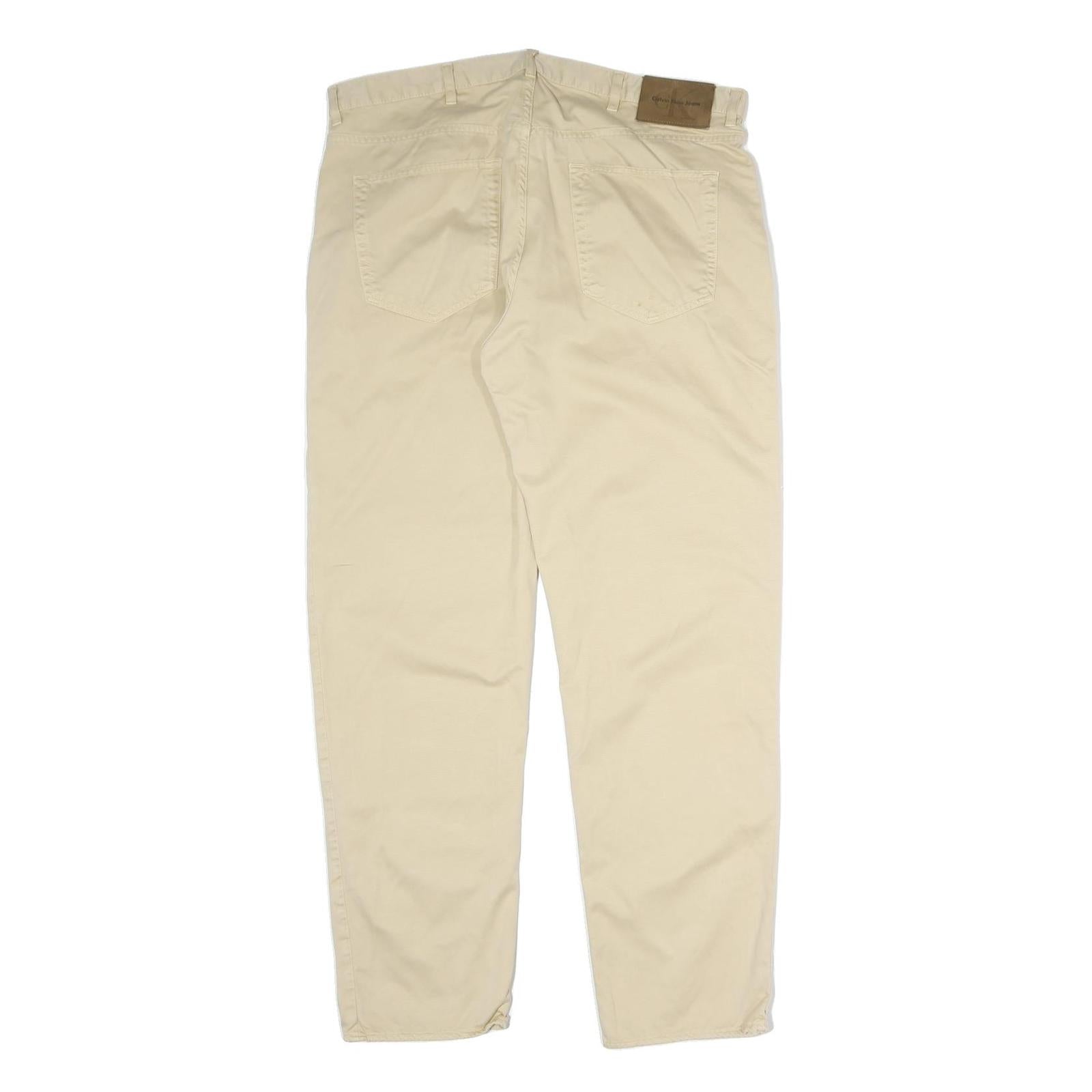 CALVIN KLEIN JEANS Mens Cotton Blend Beige Regular Fit Straight Trousers W38 L30