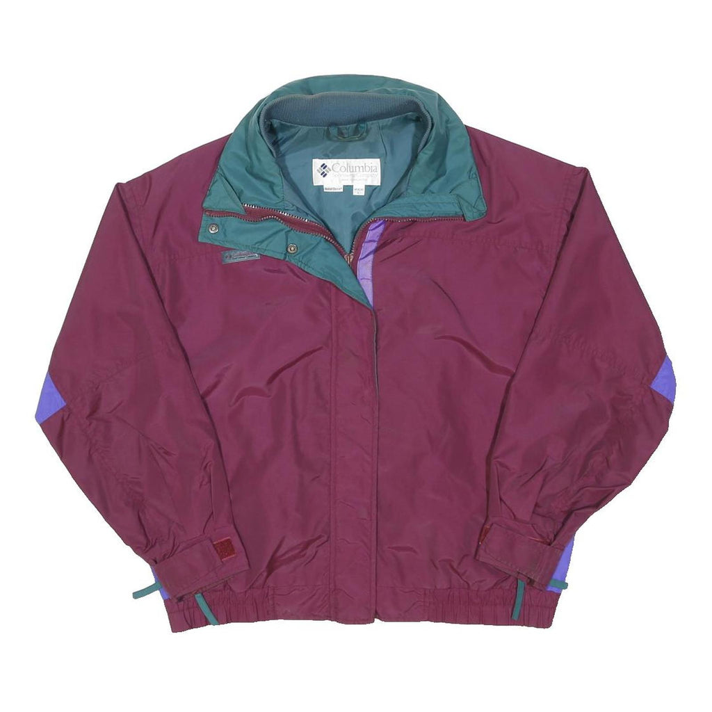 COLUMBIA Womens Burgundy & Green Shell Jacket L Polyester Blend Zip Casual