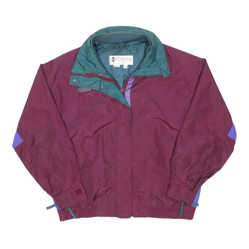 COLUMBIA Womens Burgundy & Green Shell Jacket L Polyester Blend Zip Casual