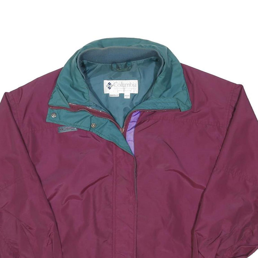 COLUMBIA Womens Burgundy & Green Shell Jacket L Polyester Blend Zip Casual
