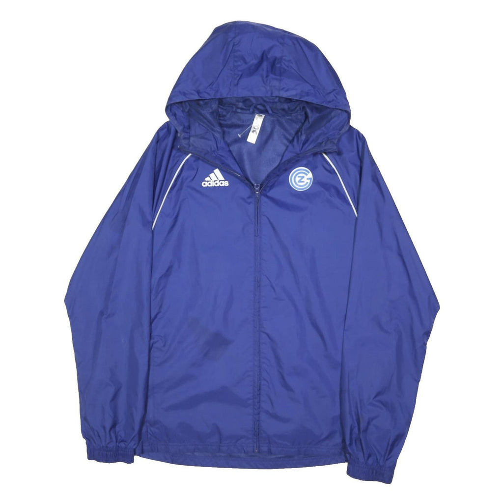 ADIDAS Mens Blue Hooded Lightweight Jacket S Polyester Plain Sportswear Zip