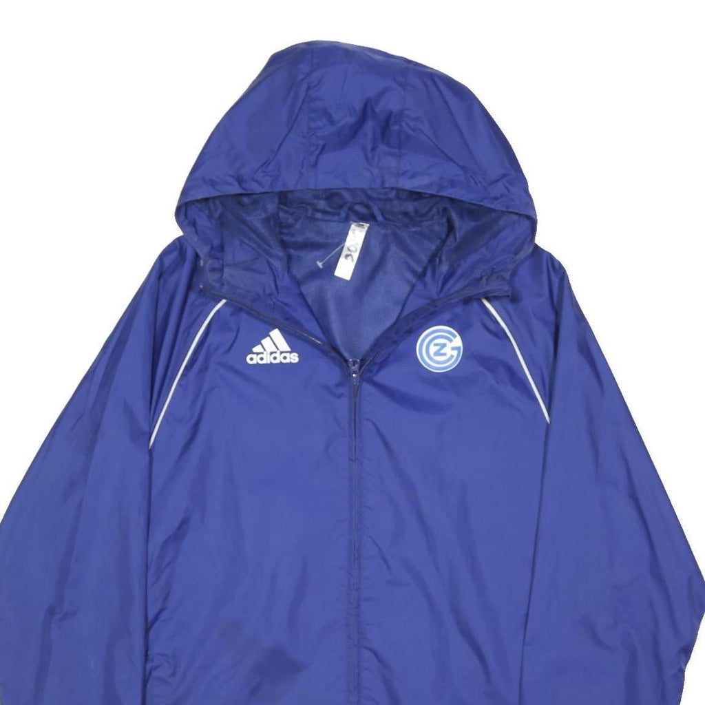 ADIDAS Mens Blue Hooded Lightweight Jacket S Polyester Plain Sportswear Zip