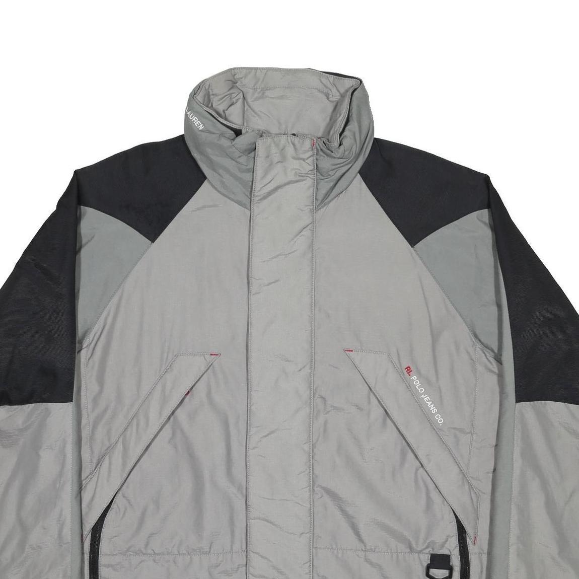 Ralph Lauren Mens Grey & Black Nylon Zip Jacket S Outdoor Plain Lightweight