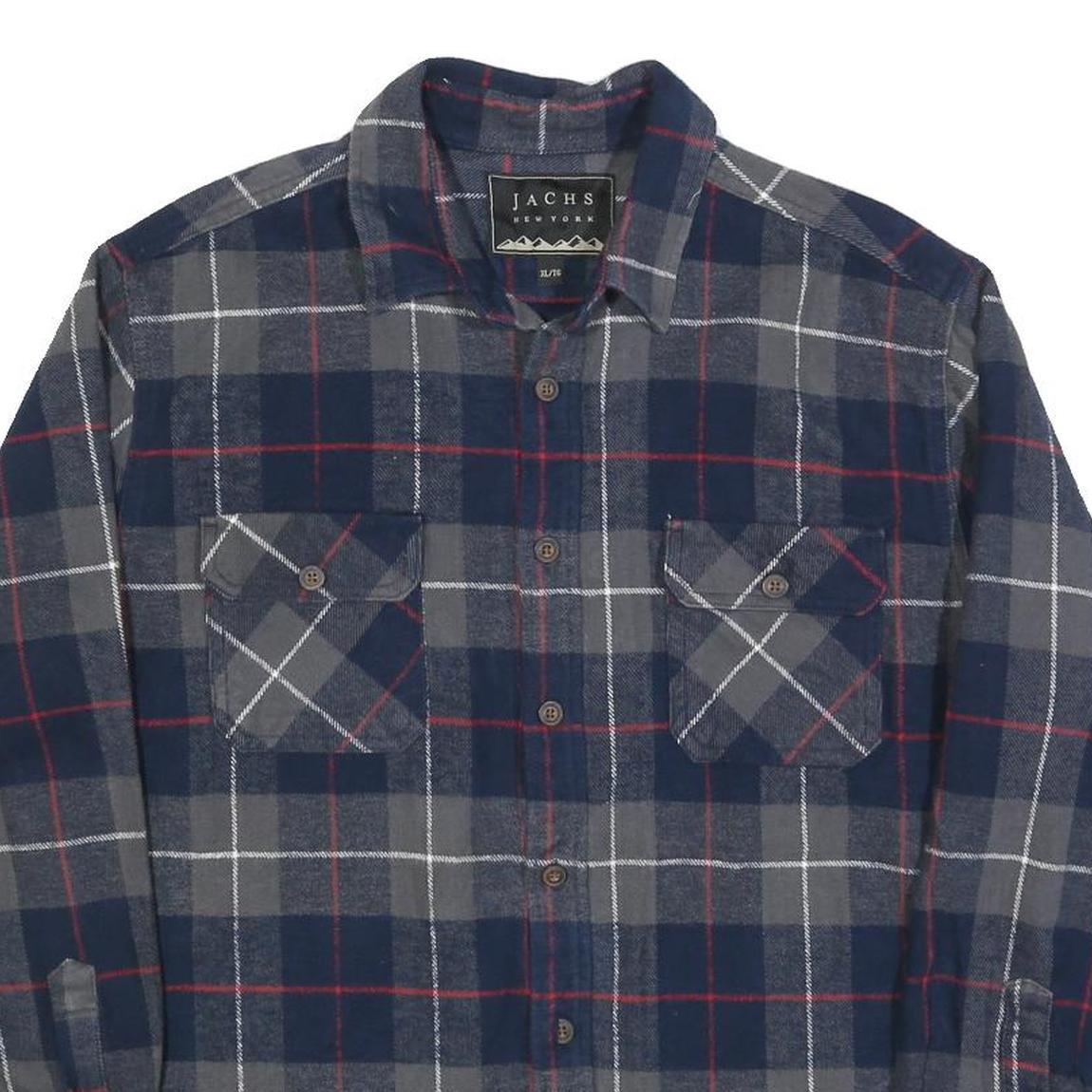 JACHS Mens Blue & Grey Checked Shirt XL Cotton Blend Casual Button-Up