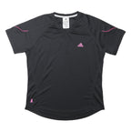 ADIDAS Womens Black & Pink Sports T-Shirt M Short Sleeve V-Neck Athletic
