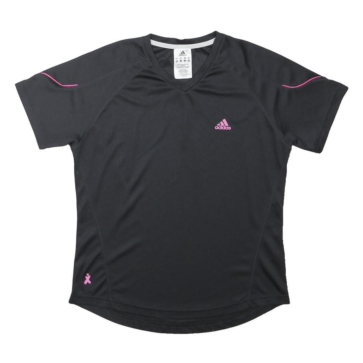 ADIDAS Womens Black & Pink Sports T-Shirt M Short Sleeve V-Neck Athletic