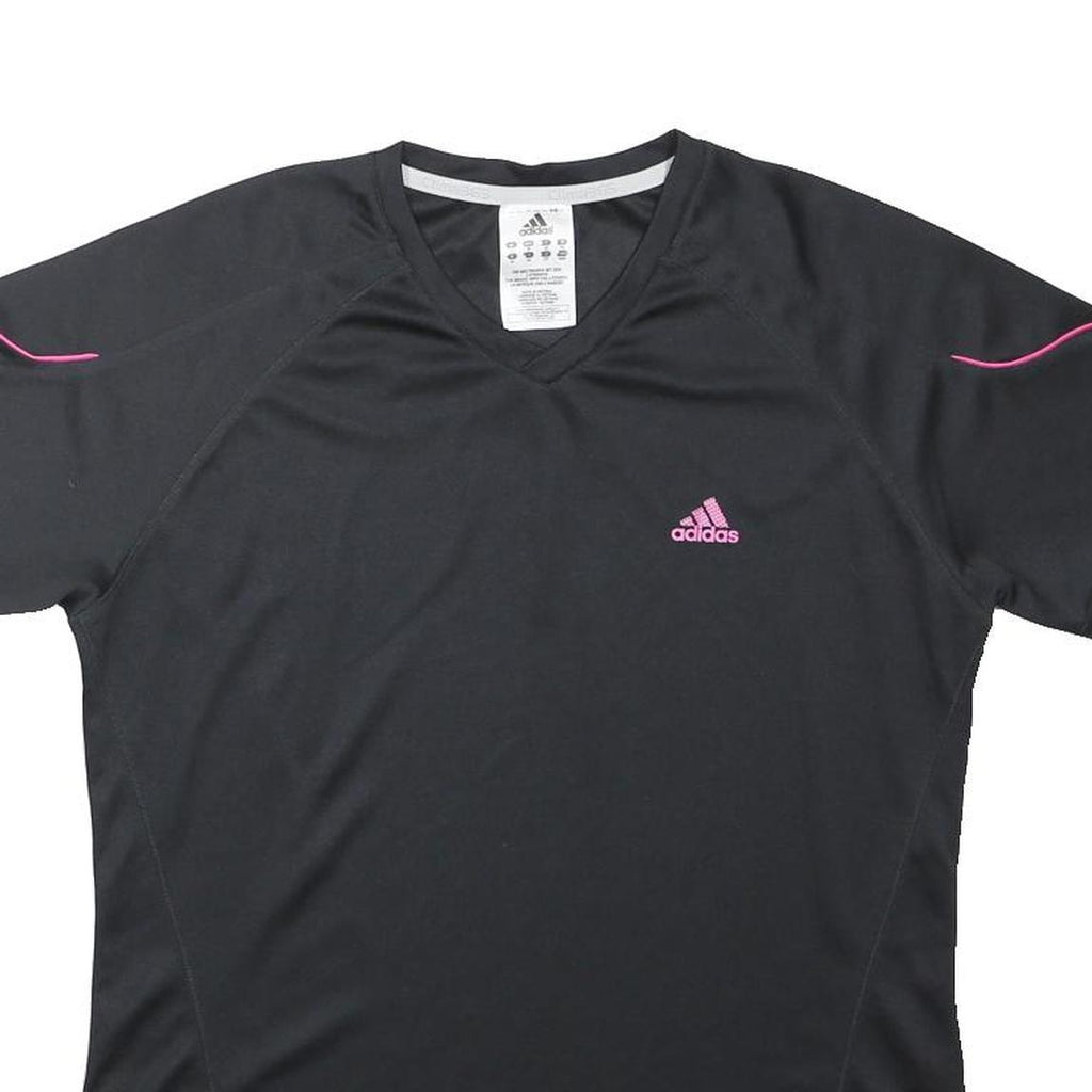 ADIDAS Womens Black & Pink Sports T-Shirt M Short Sleeve V-Neck Athletic