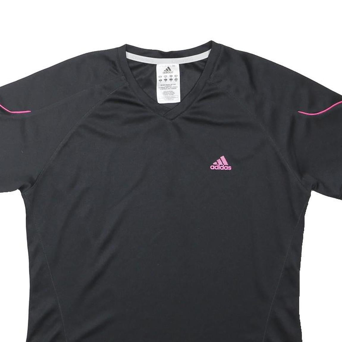 ADIDAS Womens Black & Pink Sports T-Shirt M Short Sleeve V-Neck Athletic