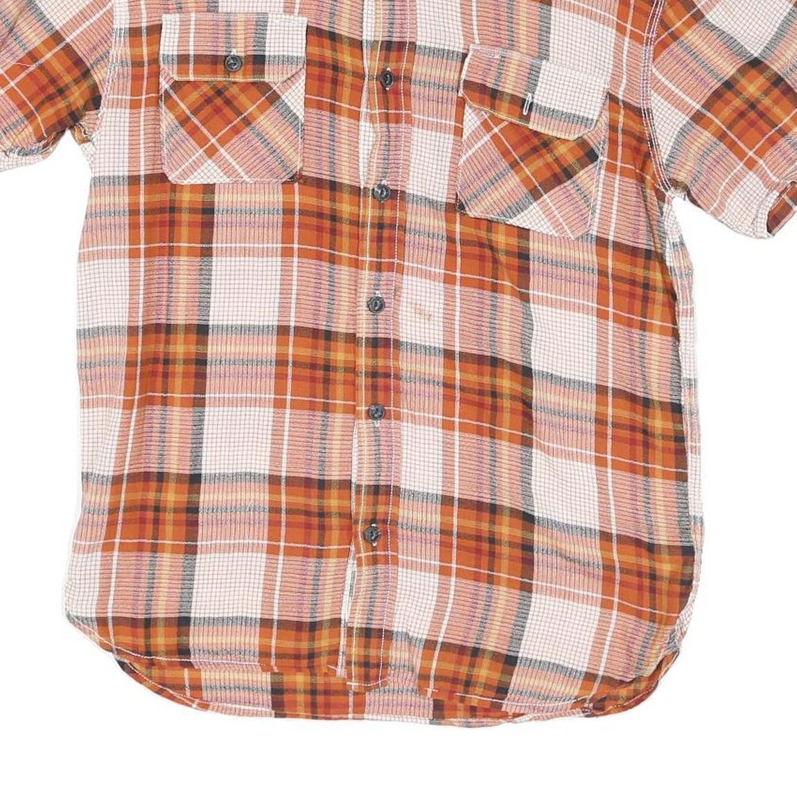 LEVI'S Mens Orange & Brown Plaid Cotton Blend Shirt L Short Sleeve Casual
