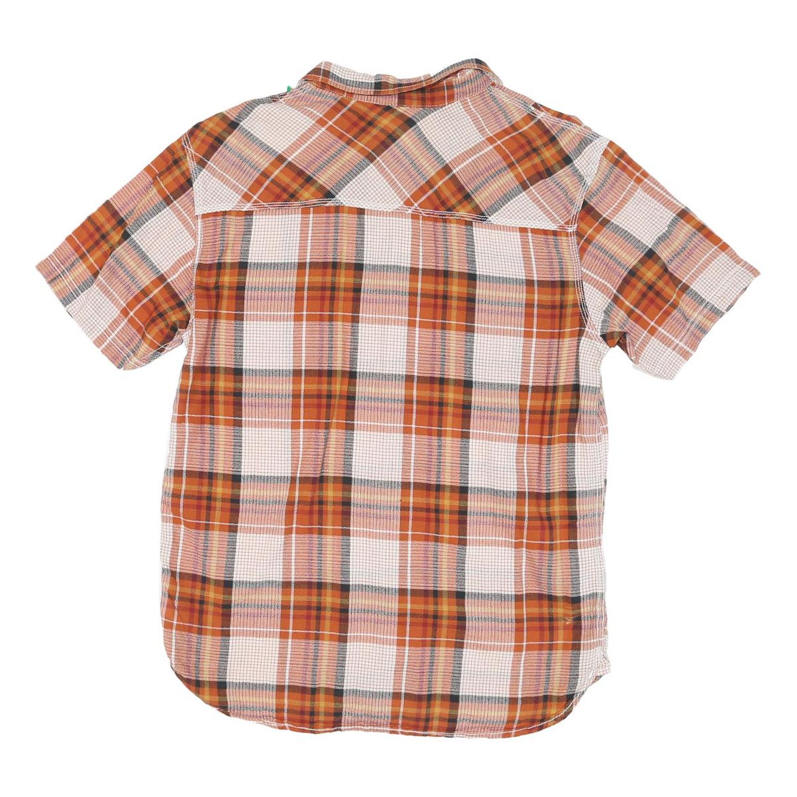 LEVI'S Mens Orange & Brown Plaid Cotton Blend Shirt L Short Sleeve Casual