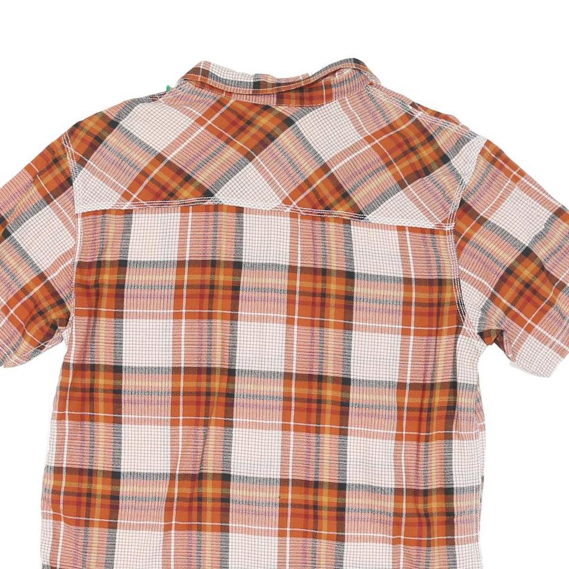 LEVI'S Mens Orange & Brown Plaid Cotton Blend Shirt L Short Sleeve Casual