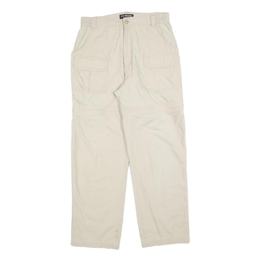 ROX Womens Beige Regular Fit Straight Leg Trousers W30 L30 Casual Zip Pocket