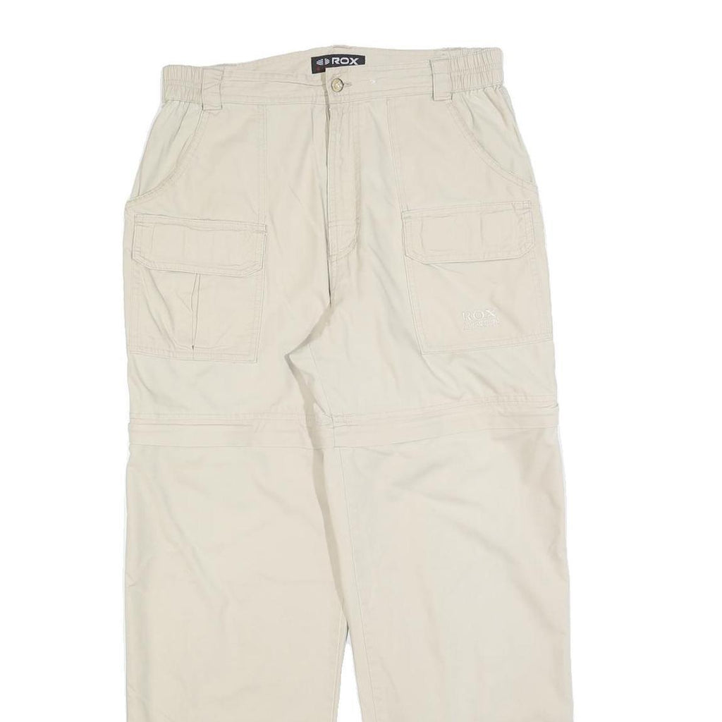 ROX Womens Beige Regular Fit Straight Leg Trousers W30 L30 Casual Zip Pocket
