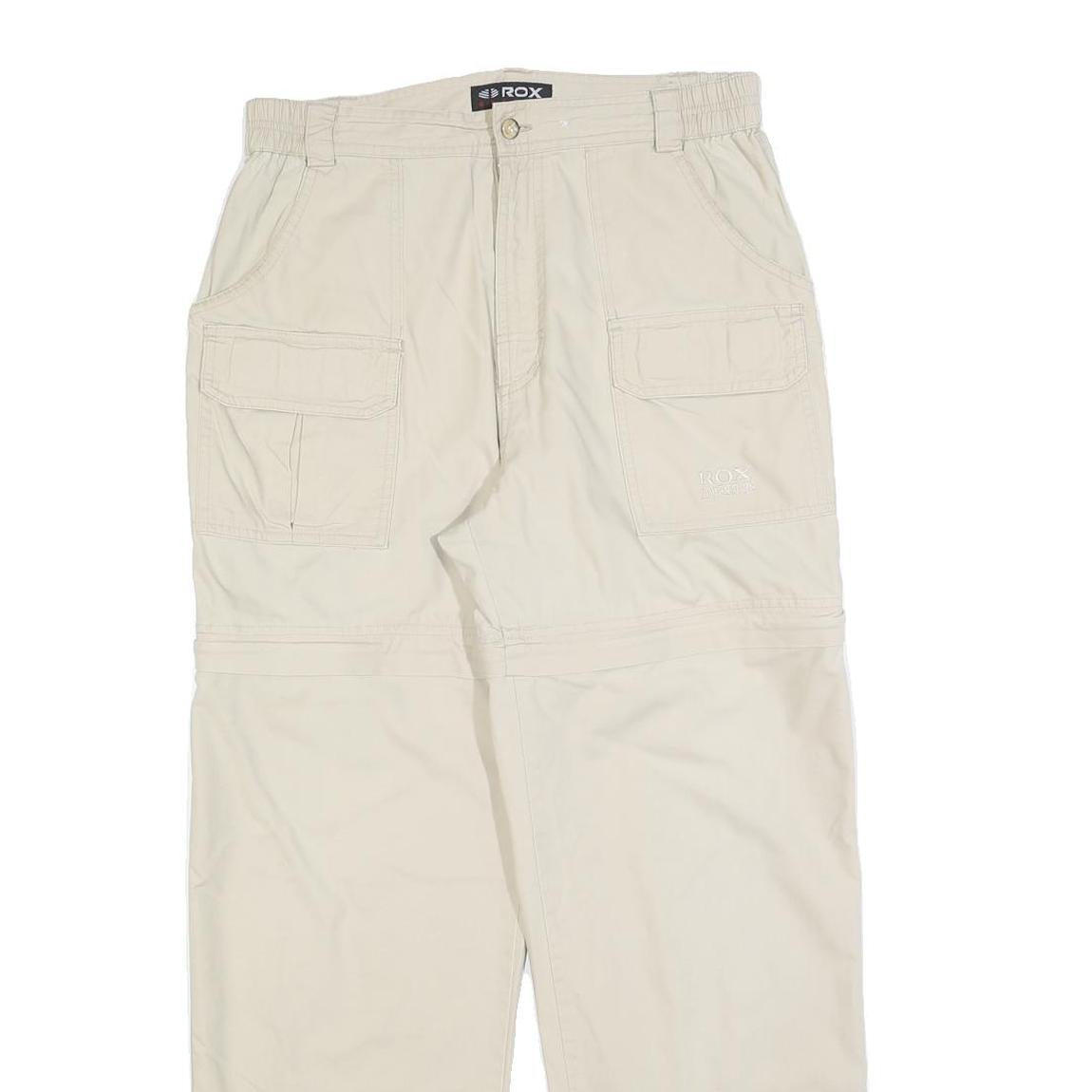 ROX Womens Beige Regular Fit Straight Leg Trousers W30 L30 Casual Zip Pocket