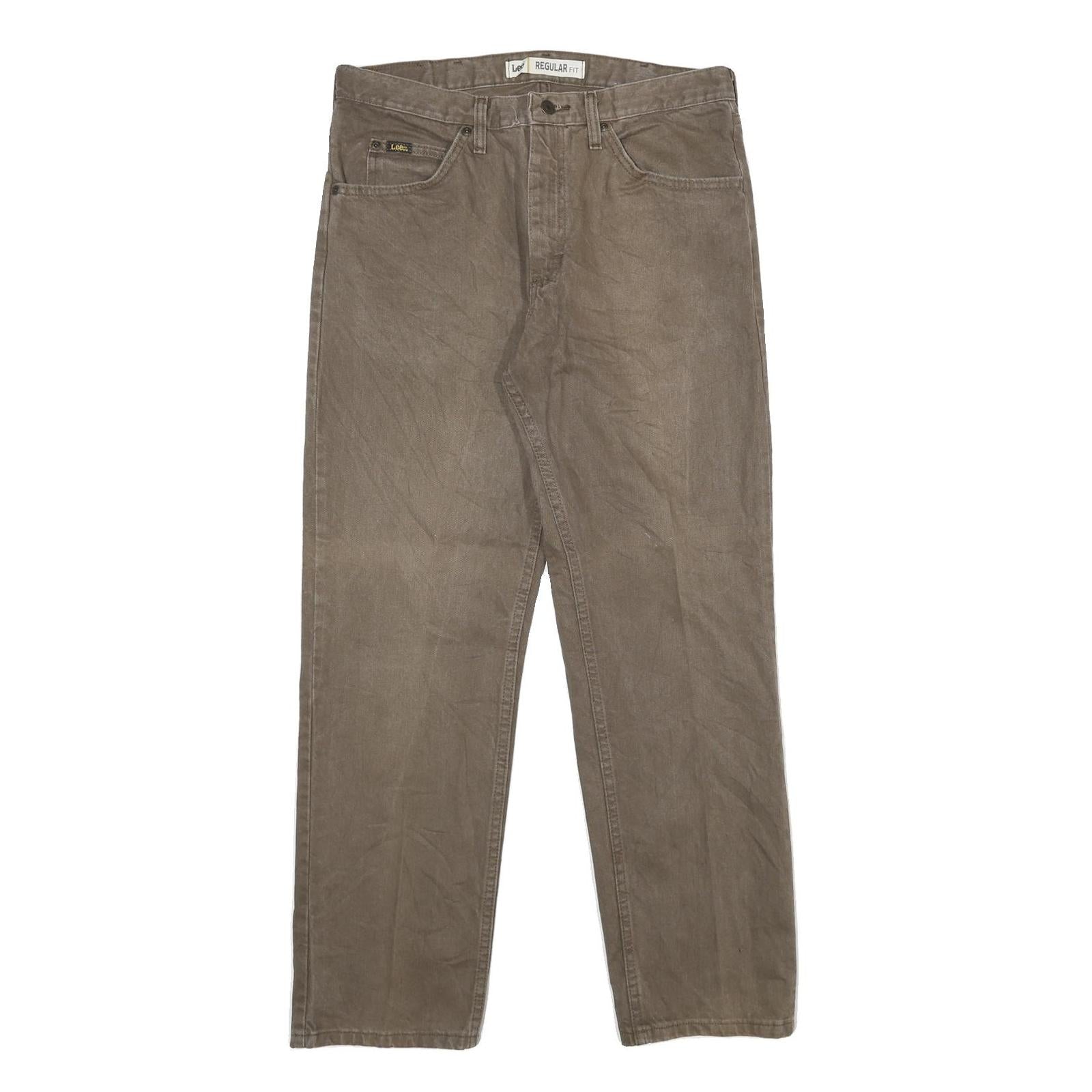 LEE Mens Regular Fit Straight Cotton Jeans Brown W34 L30 Classic Zip Closure