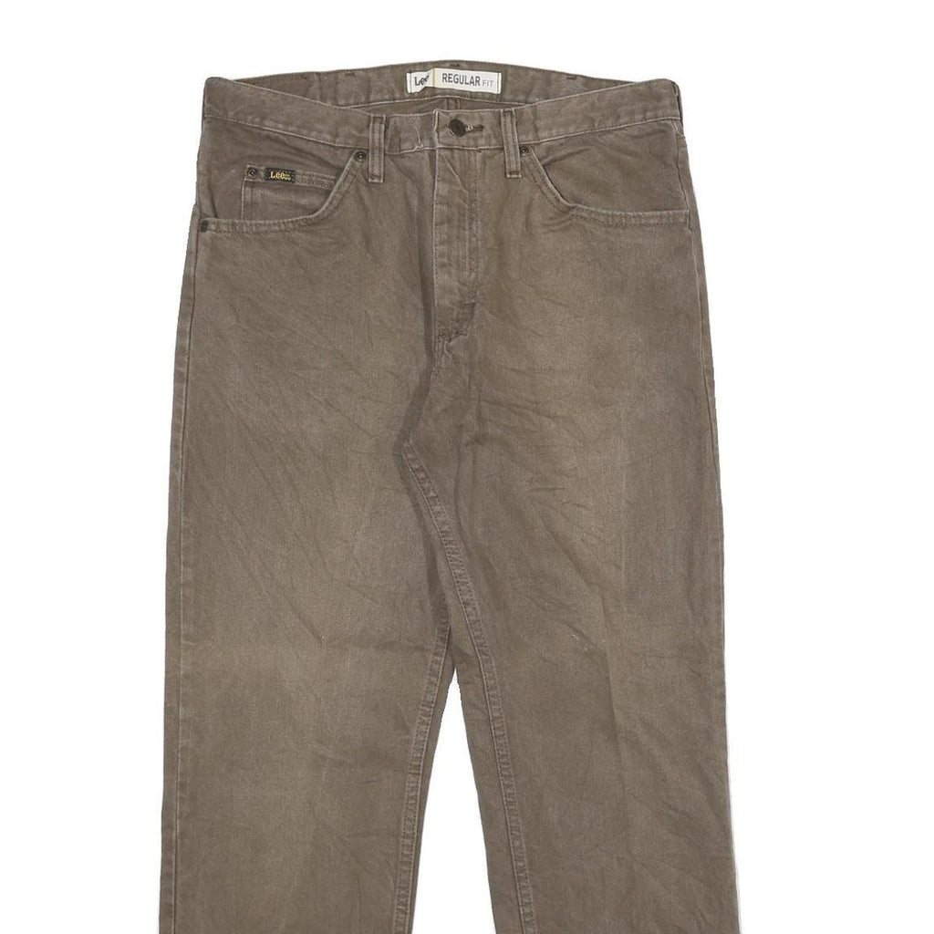 LEE Mens Regular Fit Straight Cotton Jeans Brown W34 L30 Classic Zip Closure