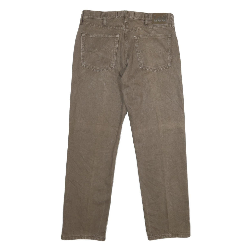 LEE Mens Regular Fit Straight Cotton Jeans Brown W34 L30 Classic Zip Closure