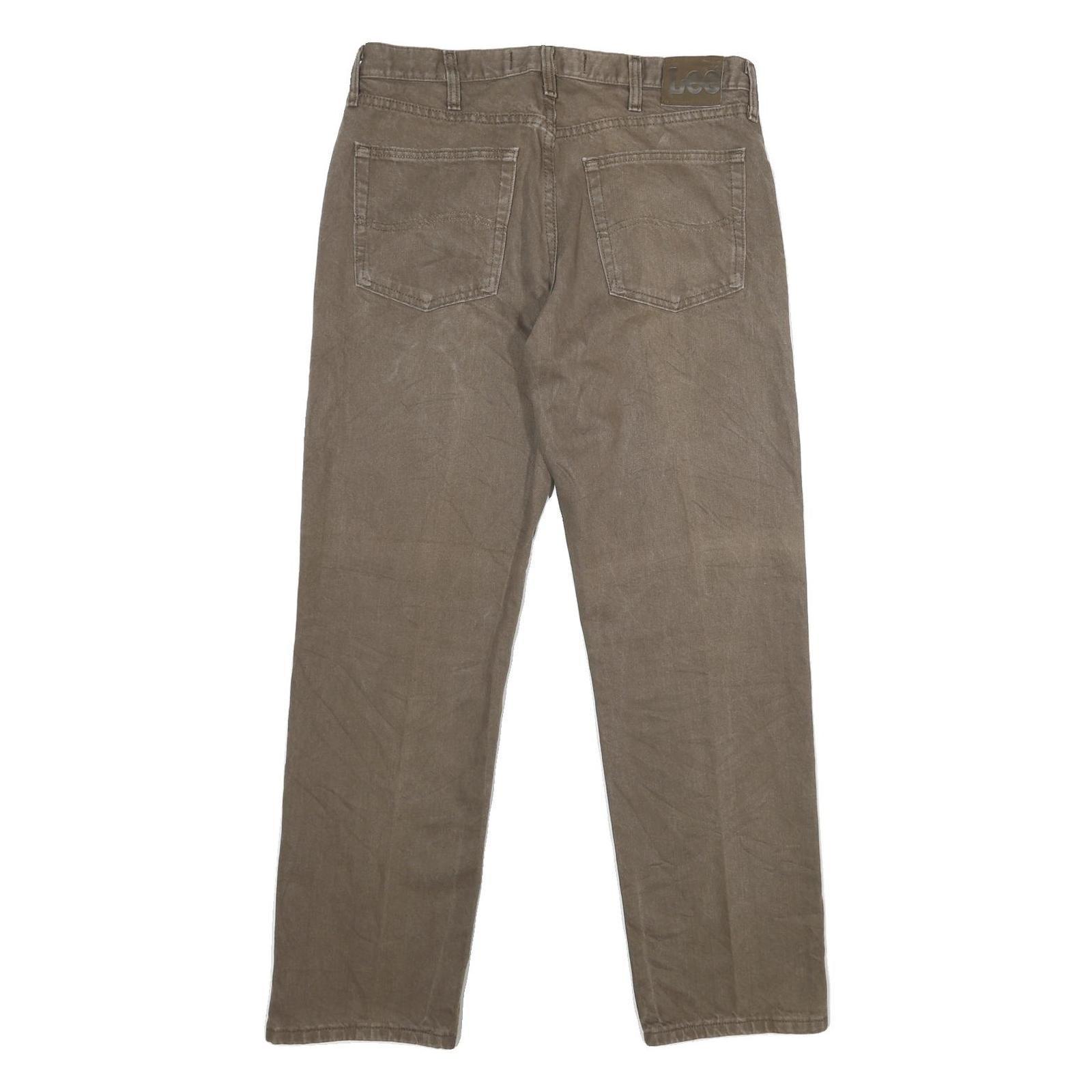 LEE Mens Regular Fit Straight Cotton Jeans Brown W34 L30 Classic Zip Closure