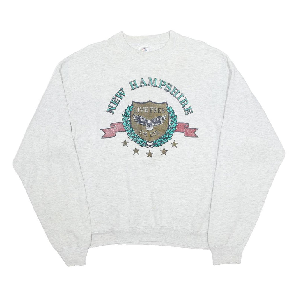 FRUIT OF THE LOOM Mens Grey New Hampshire Crest Crew Neck L Sweatshirt Cotton