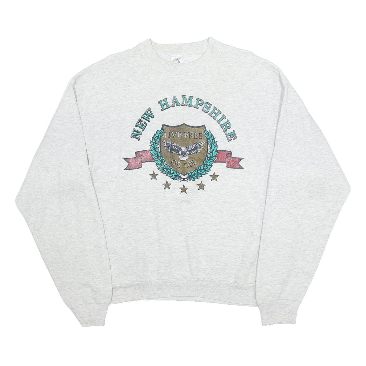 FRUIT OF THE LOOM Mens Grey New Hampshire Crest Crew Neck L Sweatshirt Cotton
