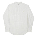 RALPH LAUREN Mens White & Blue Check Shirt L Classic Cotton Long Sleeve Polo
