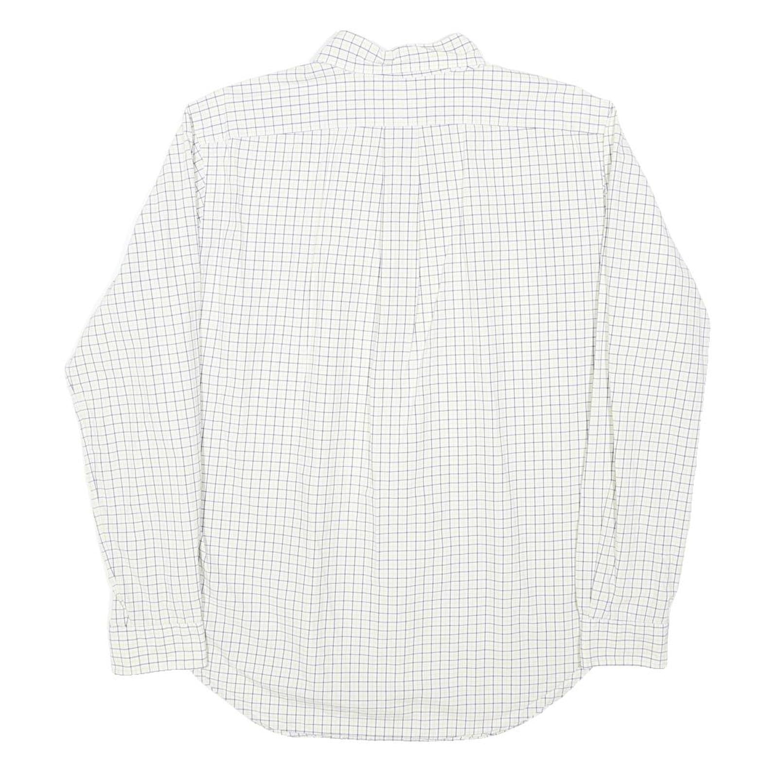 RALPH LAUREN Mens White & Blue Check Shirt L Classic Cotton Long Sleeve Polo
