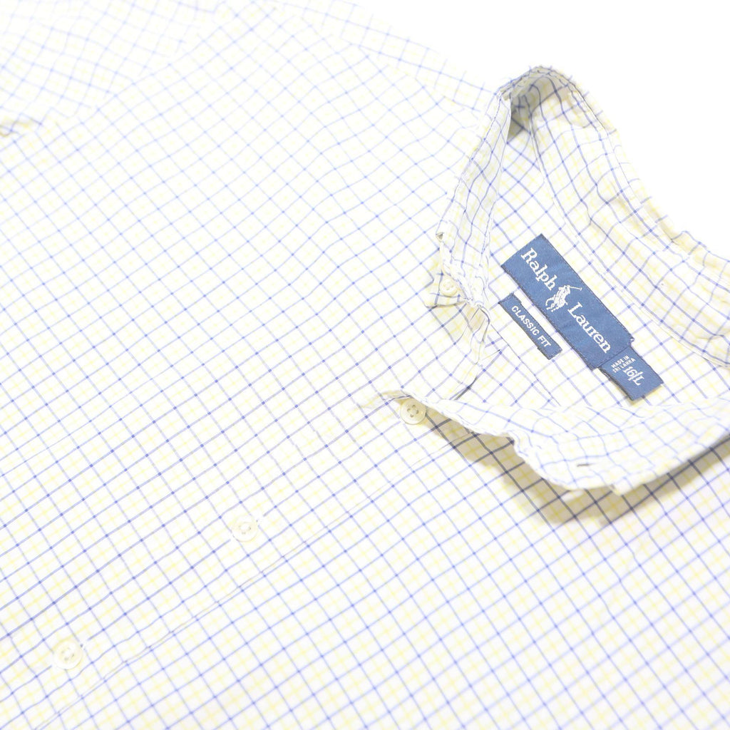 RALPH LAUREN Mens White & Blue Check Shirt L Classic Cotton Long Sleeve Polo