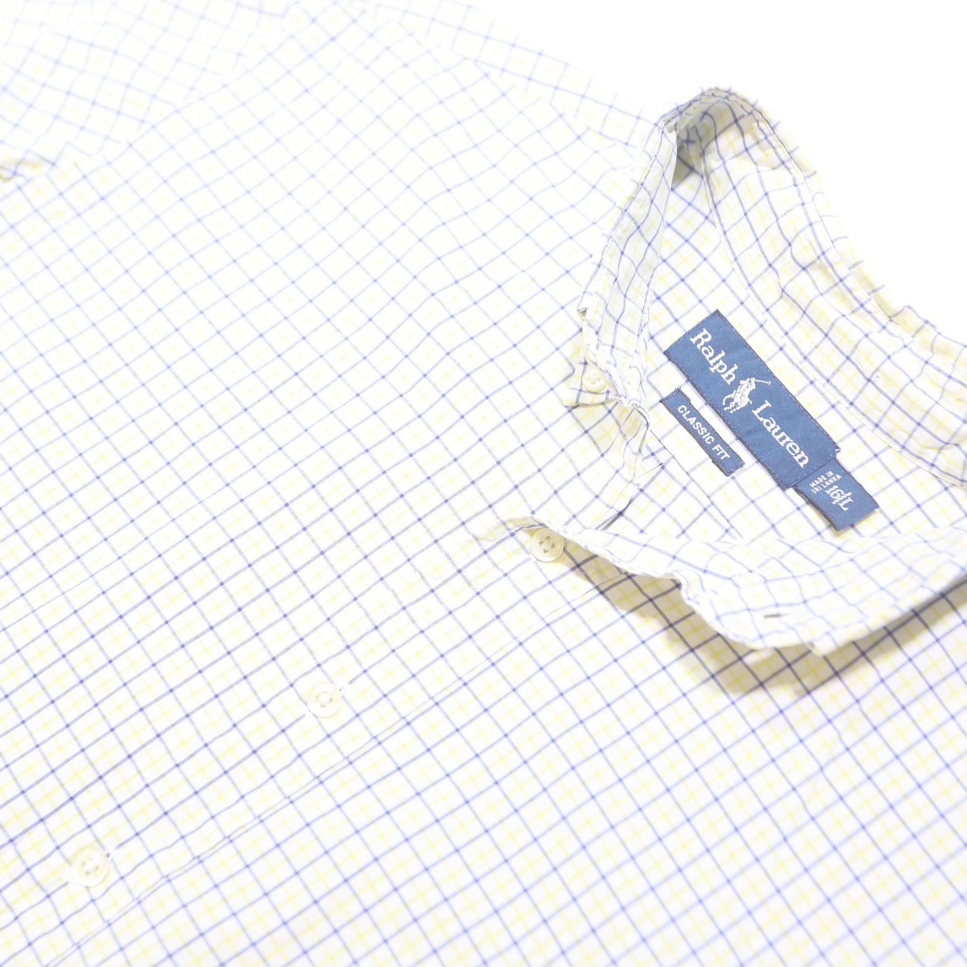 RALPH LAUREN Mens White & Blue Check Shirt L Classic Cotton Long Sleeve Polo