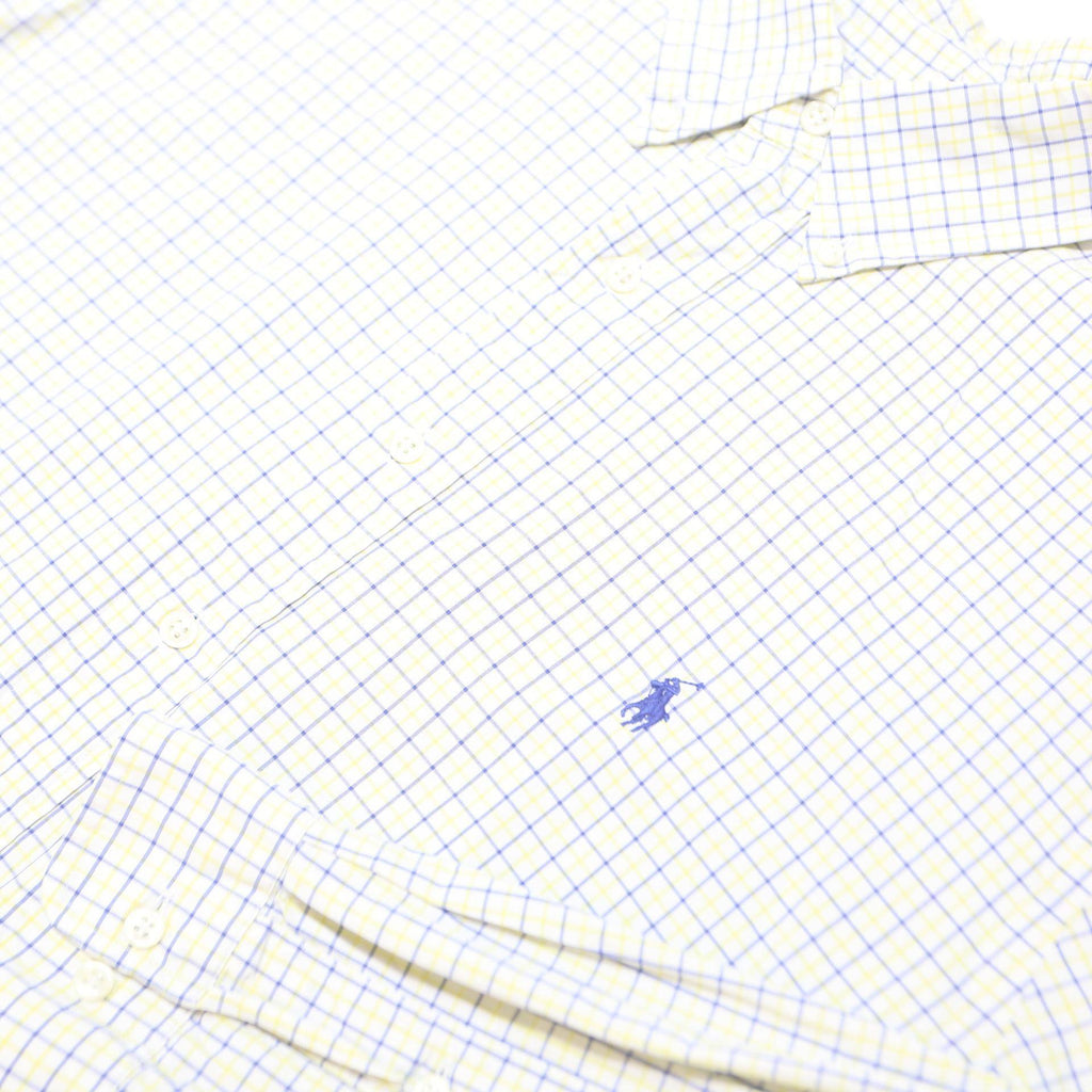 RALPH LAUREN Mens White & Blue Check Shirt L Classic Cotton Long Sleeve Polo