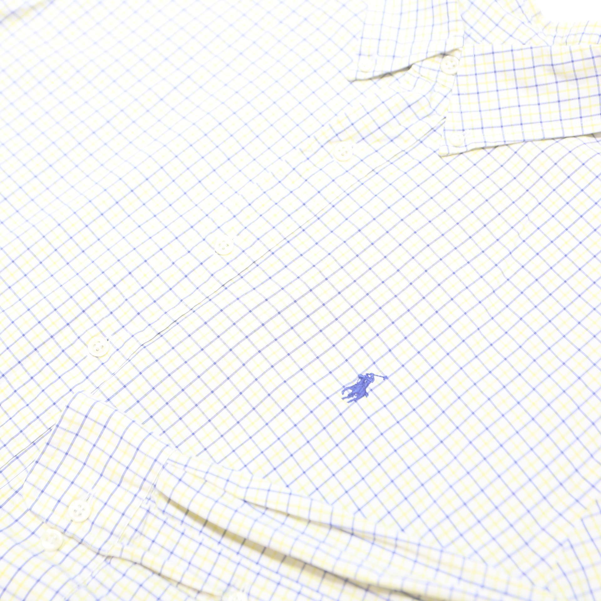 RALPH LAUREN Mens White & Blue Check Shirt L Classic Cotton Long Sleeve Polo