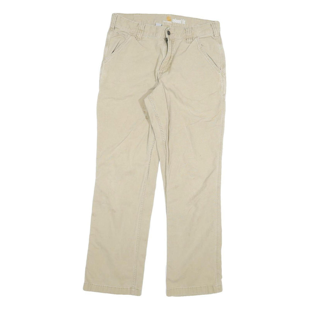 CARHARTT Mens Cotton Blend Beige Relaxed Zip Trousers W30 L29 Workwear Casual