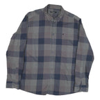 PIERRE CARDIN Mens Grey & Blue Check Shirt L Button-Down Collar Long Sleeve