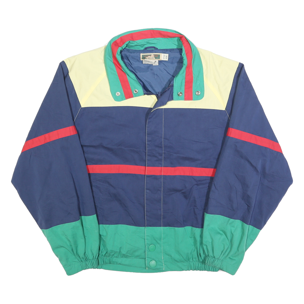 DUCKSTER Mens Blue Cream Green & Red Zip Jacket M Polyester Colourblock Casual