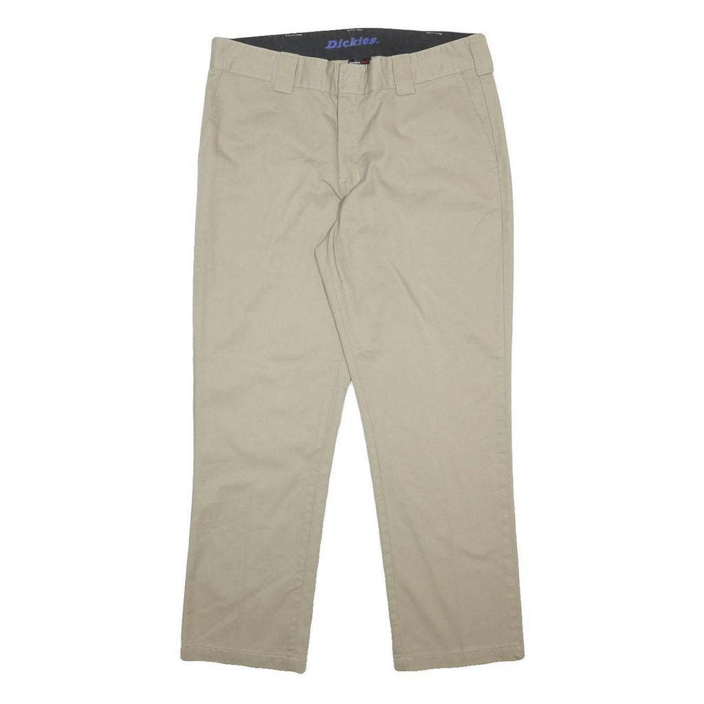 DICKIES Mens Cotton Blend Beige Regular Trousers W36 L30 Classic Zip Casual