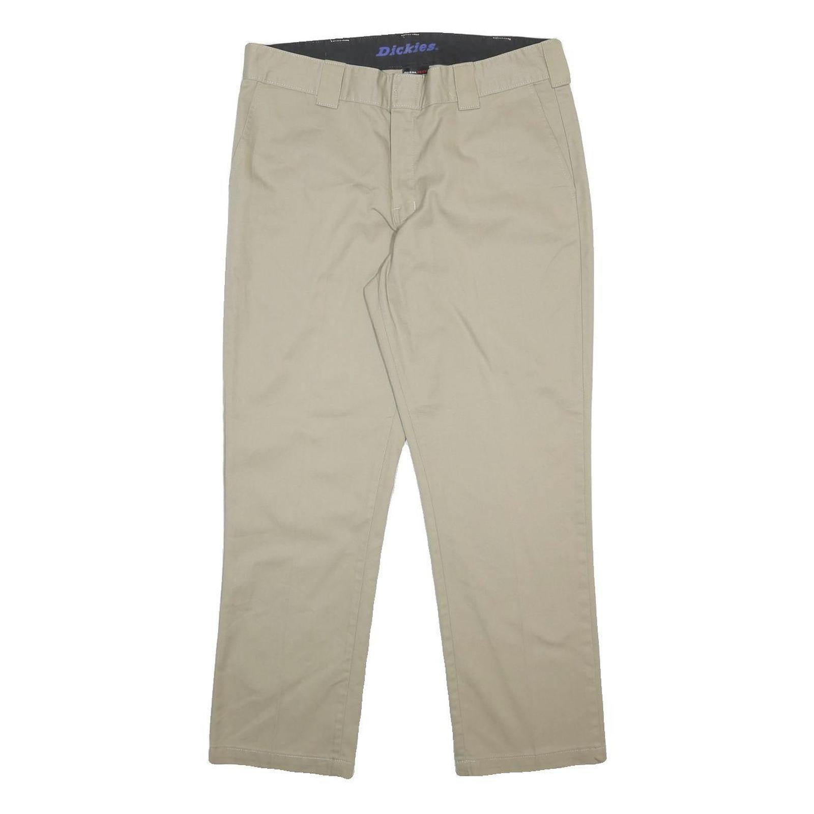 DICKIES Mens Cotton Blend Beige Regular Trousers W36 L30 Classic Zip Casual