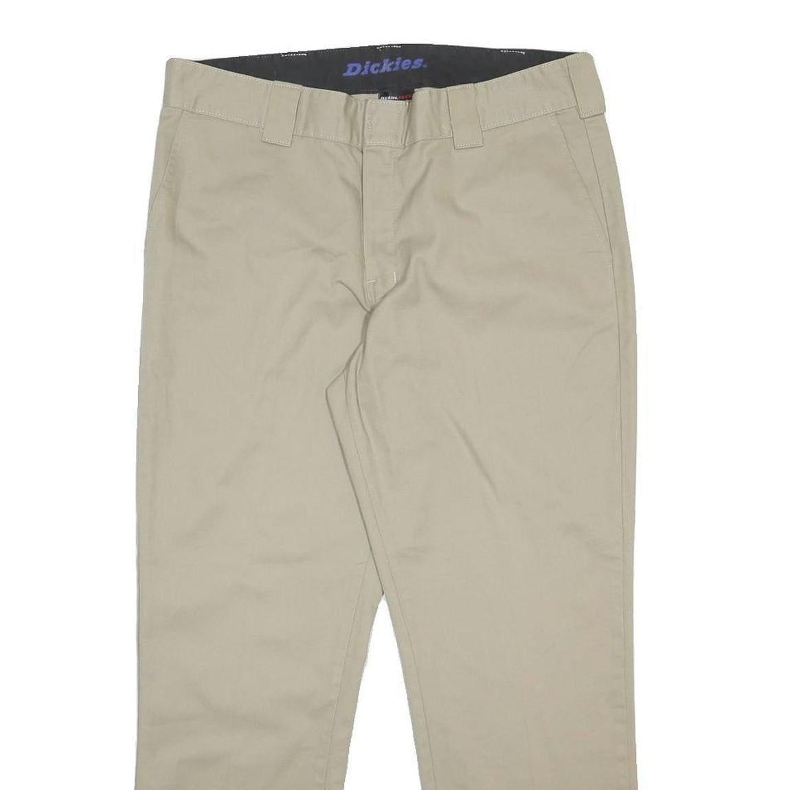 DICKIES Mens Cotton Blend Beige Regular Trousers W36 L30 Classic Zip Casual