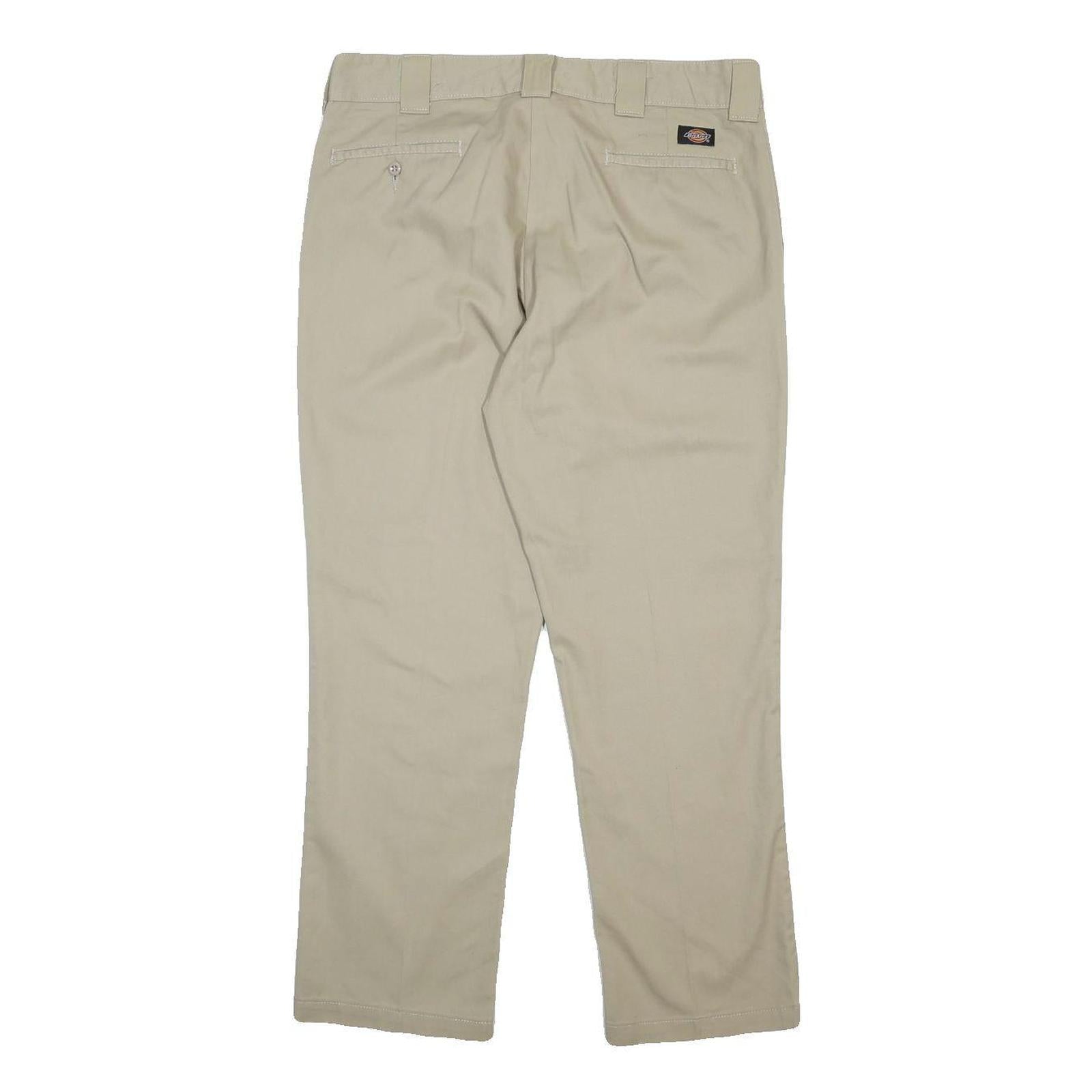 DICKIES Mens Cotton Blend Beige Regular Trousers W36 L30 Classic Zip Casual